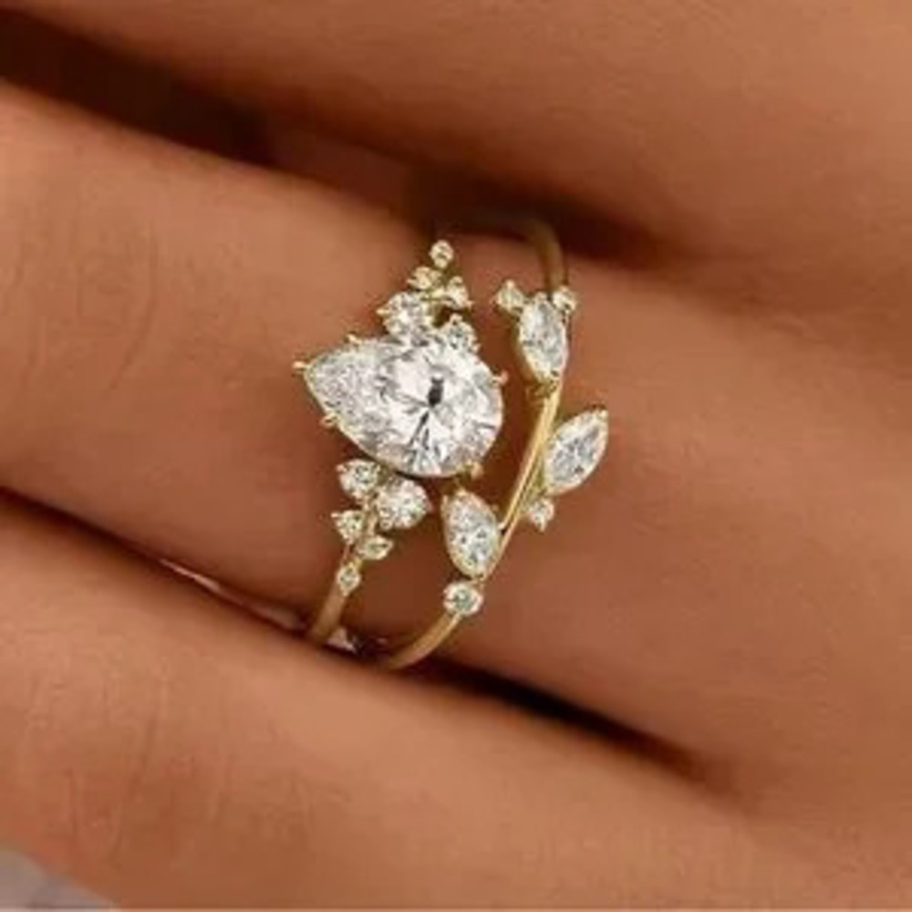 Vintage Flower engagement Wedding Rings for Women Exquisite Leaf Design 7, 8